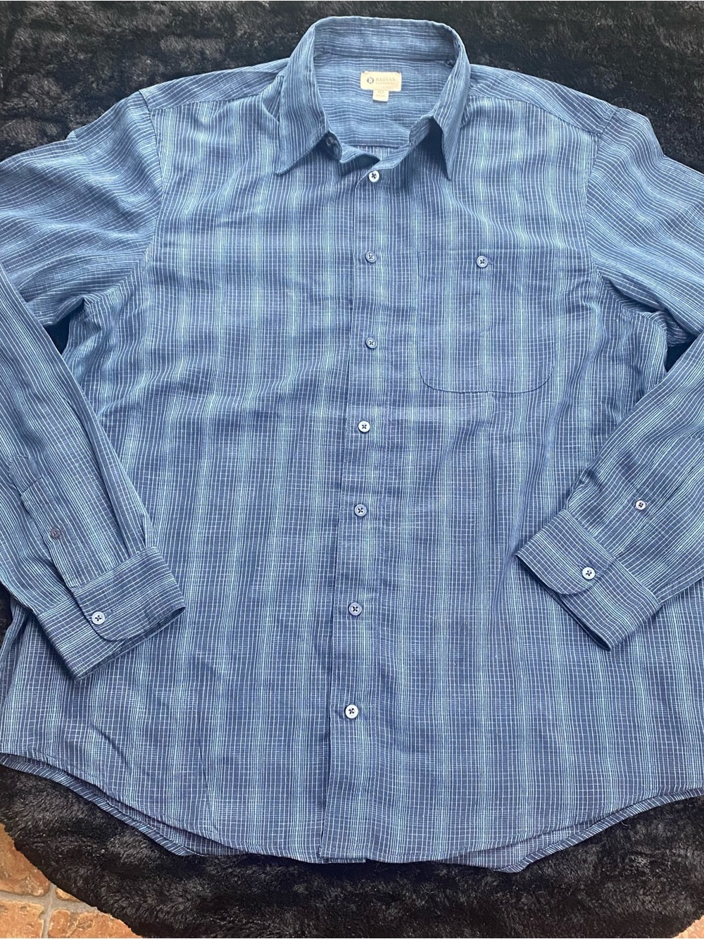 Haggar Men's Blue Multi-Striped Button-Down Shirt